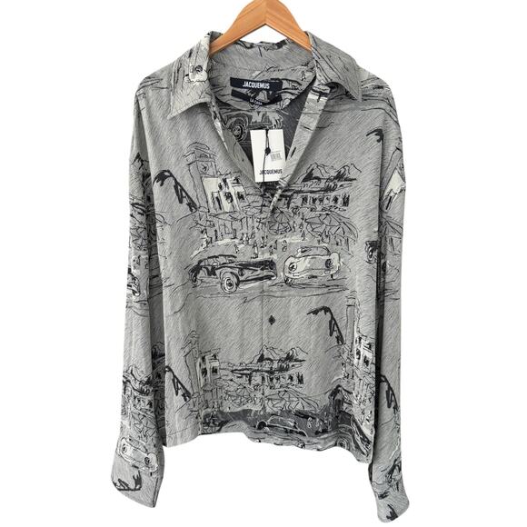 Jacquemus La Chemise Corto Printed Long Sleeve Shirt IT 48‎ US 12 NWT - Picture 4 of 13